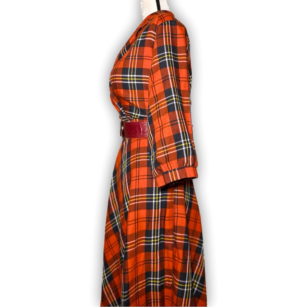 Vintage Plaid Cotton Dress - Red and Black - Picture 2 of 3